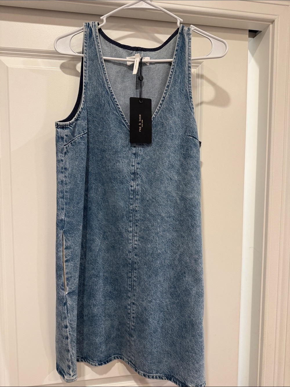 rag & bone Light Blue Denim V-Neck Mini Dress